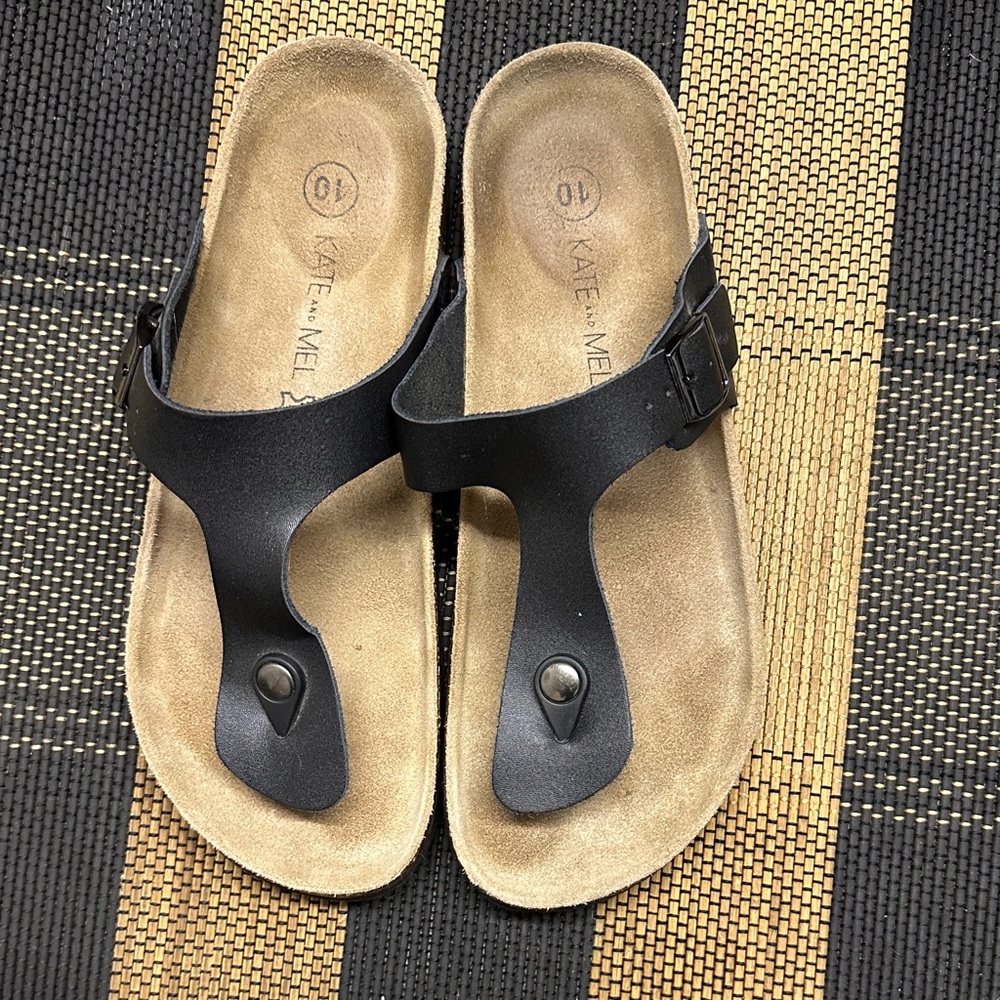Kate and Mel Black Sandals with Buckle Size 10